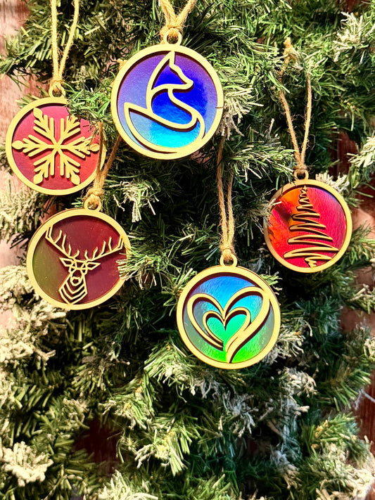 Pack 5 boules de Noël en bois et holographique | Grav' & Vous